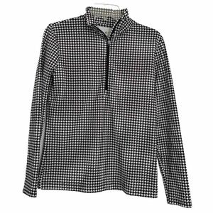 Lou & Grey Loft Top Houndstooth 1/4 Zip Black White Pullover Leisure Shirt Sz S
